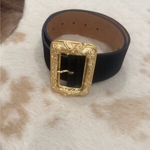 Streets Ahead Elegant Black Belt with Ornate Gold Buckle